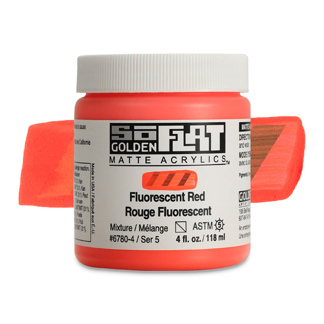 SoFlat Matte Acrylic Paint - Fluorescent Red, 4 oz. jar