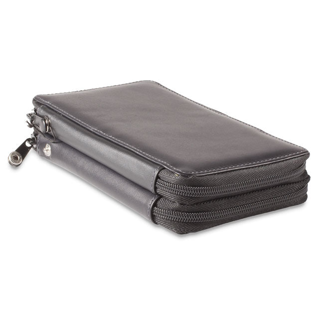 Smooth Black Leather Pencil Case, Holds 48 Pencils