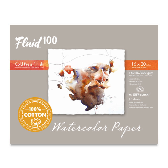 Fluid 100 Watercolor Paper Block, 140 lb. Cold Pressed, 16" x 20"