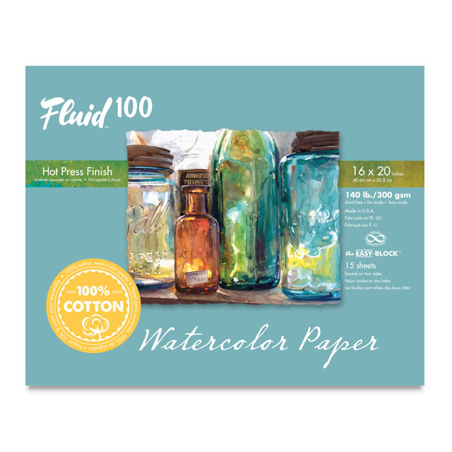 Fluid 100 Watercolor Paper Block, 140 lb. Hot Pressed, 16" x 20"