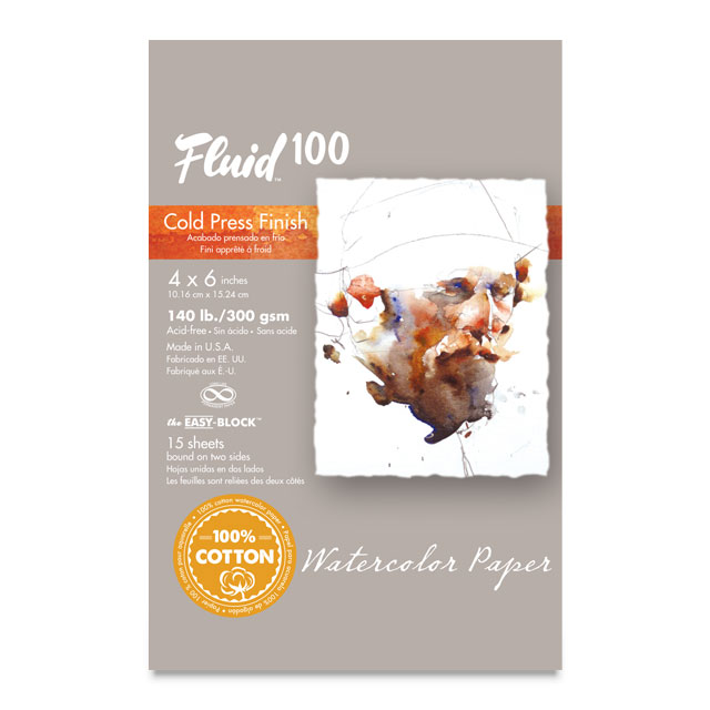 Fluid 100 Watercolor Paper Block, 140 lb. Cold Pressed, 4" x 6"