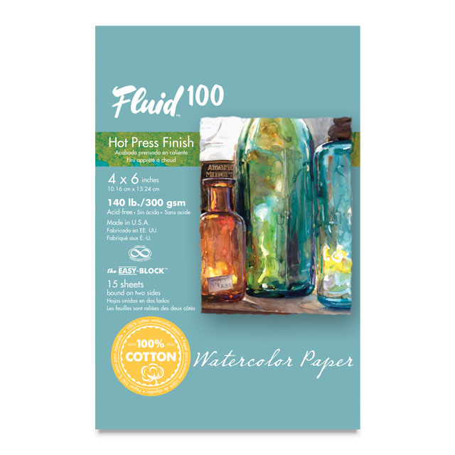 Fluid 100 Watercolor Paper Block, 140 lb. Hot Pressed, 4" x 6"