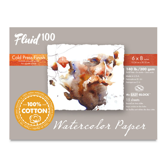 Fluid 100 Watercolor Paper Block, 140 lb. Cold Pressed, 6" x 8"