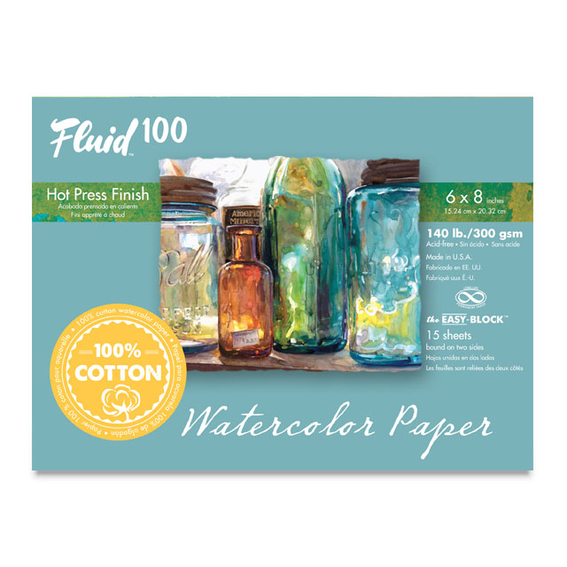 Fluid 100 Watercolor Paper Block, 140 lb. Hot Pressed, 6" x 8"