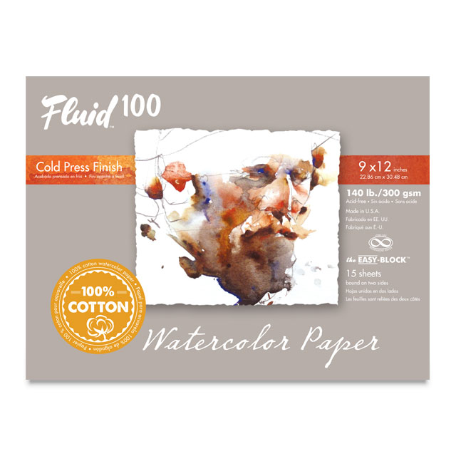 Fluid 100 Watercolor Paper Block, 140 lb. Cold Pressed, 9" x 12"