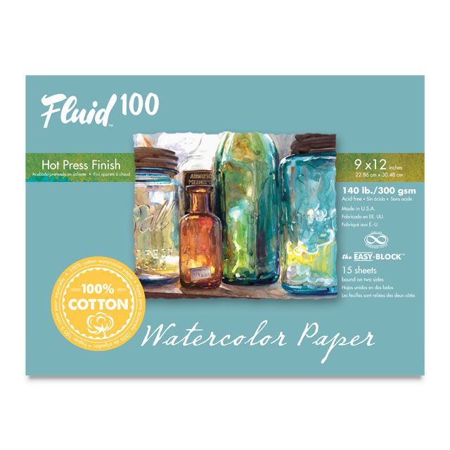 Fluid 100 Watercolor Paper Block, 140 lb. Hot Pressed, 9" x 12"