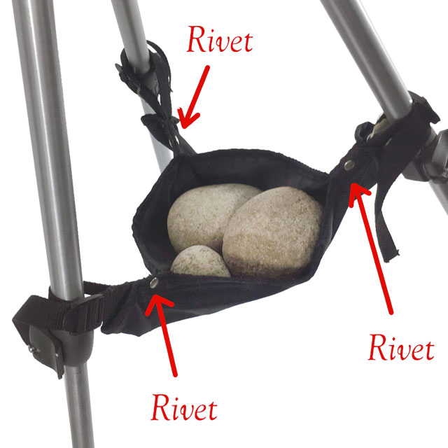 Tripod Stone Bag with Stones Showcasing Rivets (Tripod and Stones Not Included)