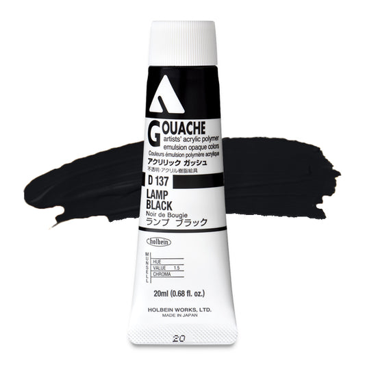 Holbein Acryla Gouache, Lamp Black, 20 ml.