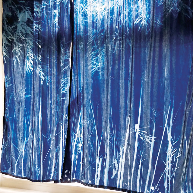 Cyanotype Pretreated Fabric Mural Print Made Into Curtains