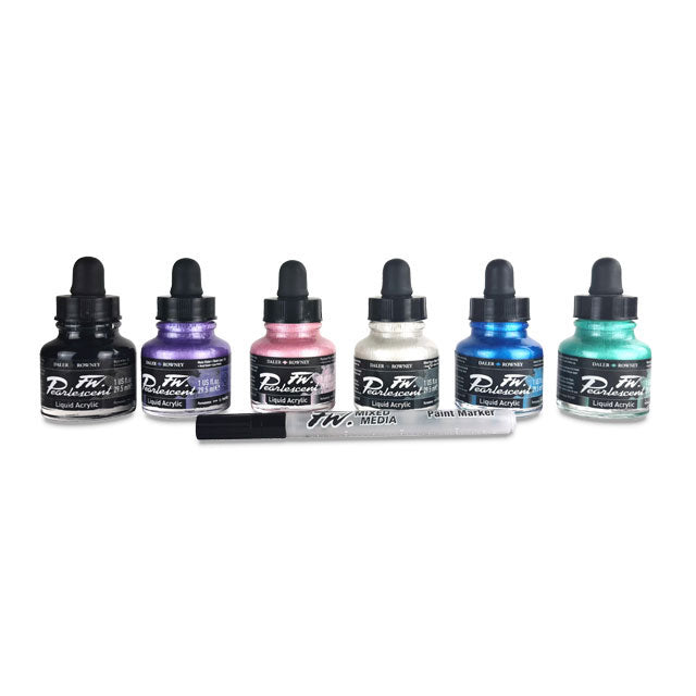 FW Pearlescent Liquid Acrylic Artists' Ink - Pearlescent Effect Set of 6