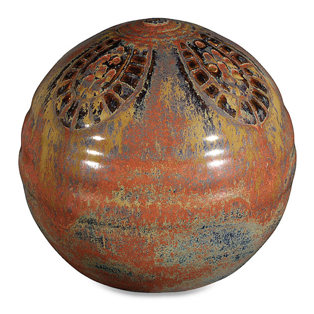 Ceramic orb glazed with PC-53 Ancient Jasper.