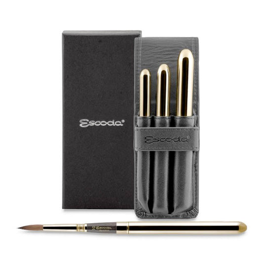 Reserva Series 1214 Kolinsky-Tajmyr Sable Brush, Travel Pointed Round, Set of 3 in Leather Case