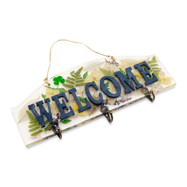 Welcome Sign with Hooks and Pressed Plants by Jessica Quint made with Amazing Clear Cast Plus High Gloss