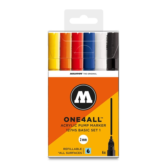 One4All Acrylic Paint Marker Basic Set 1, 6 Colors, 2 mm.