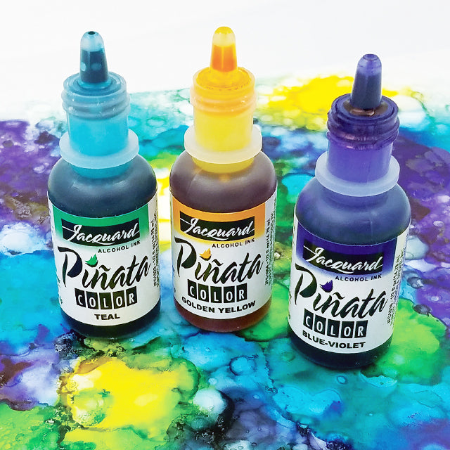 Piñata Alcohol Ink 1/2 oz. Squeeze Bottles with Ink Painting