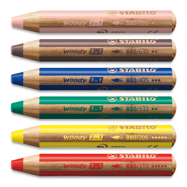 Woody 3 in 1 Colored Pencils - Set of 6