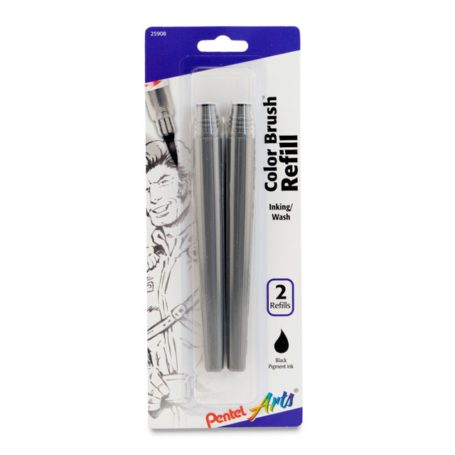 Pentel Arts Pigment Ink Brush Pen Refills - Black, 2 Pack