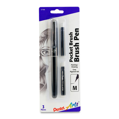 Pentel Pocket Brush Pen with 2 Refills - Gray