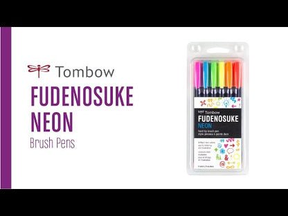 Tombow Fudenosuke Brush Pen Set - Neon Colors, Set of 6