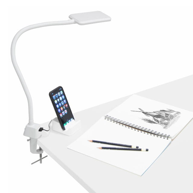 LED Flex Clamp Lamp with USB Port, White (Art Supplies Not Included)