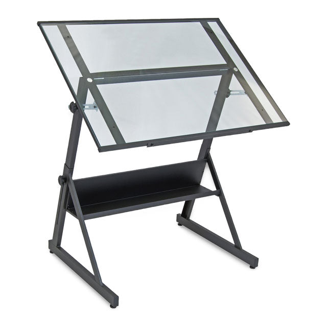 Solano Drafting Table, Charcoal/Clear