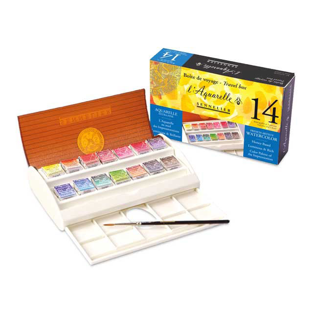 Sennelier French Artists' Watercolor Half Pan Travel Set of 14