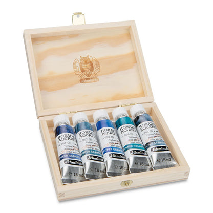 Horadam Aquarell Artist Watercolor - Super Granulating Deep Sea Set, 15 ml. Tubes in Wooden Box