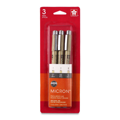 Sakura Pigma Micron Pens - Cool Gray, Assorted Sizes, Set of 3