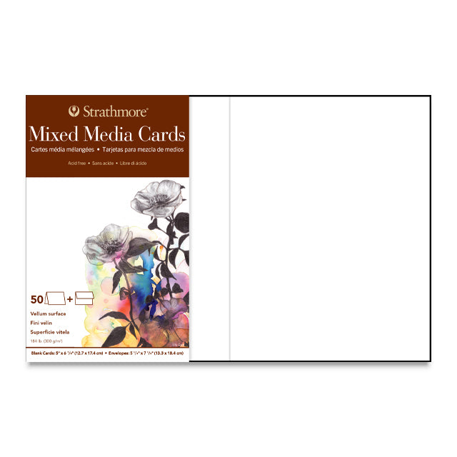 Strathmore 400 Series Mixed Media Cards - White, 5" x 6-7/8", 50 Pack