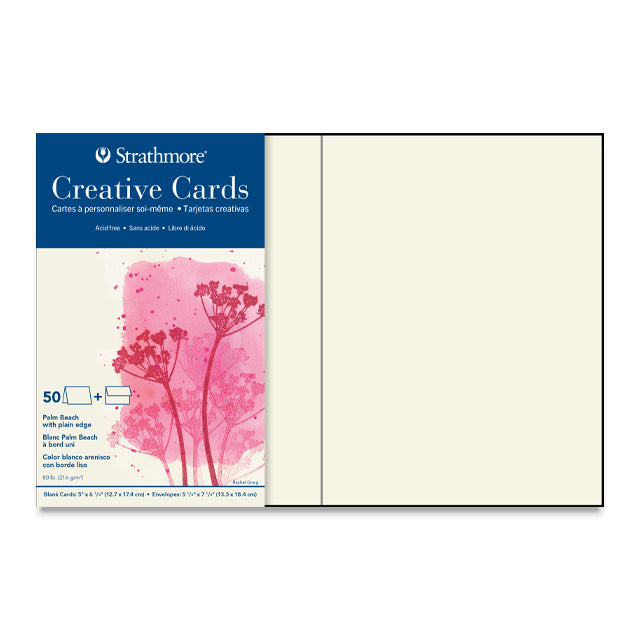 Strathmore Creative Greeting Cards, Palm Beach White with Plain Edge, 5" x 7", Box of 50