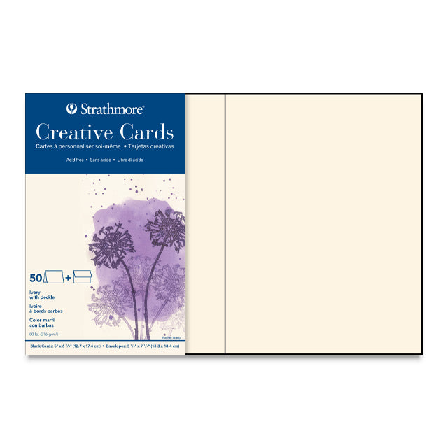 Strathmore Creative Greeting Cards, Ivory with Deckle, 5" x 7", Box of 50