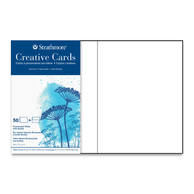 Strathmore Creative Greeting Cards, Fluorescent White with Deckle, 5" x 7", Box of 50