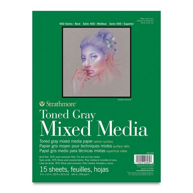 400 Series Toned Mixed Media Pad, Gray, 9" x 12"