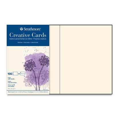 Strathmore Creative Greeting Cards, Ivory with Deckle, 5" x 7", Box of 100