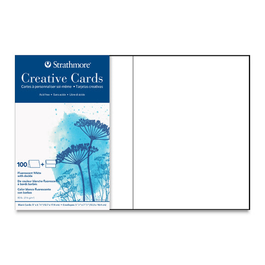 Strathmore Creative Greeting Cards, Fluorescent White with Deckle, 5" x 7", Box of 100