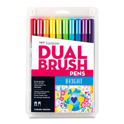 Dual Brush Pens, Bright Colors, Set of 10