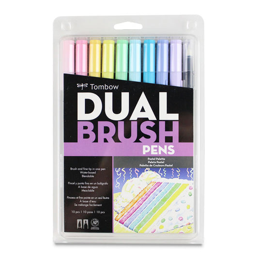 Dual Brush Pens, Pastel Colors, Set of 10