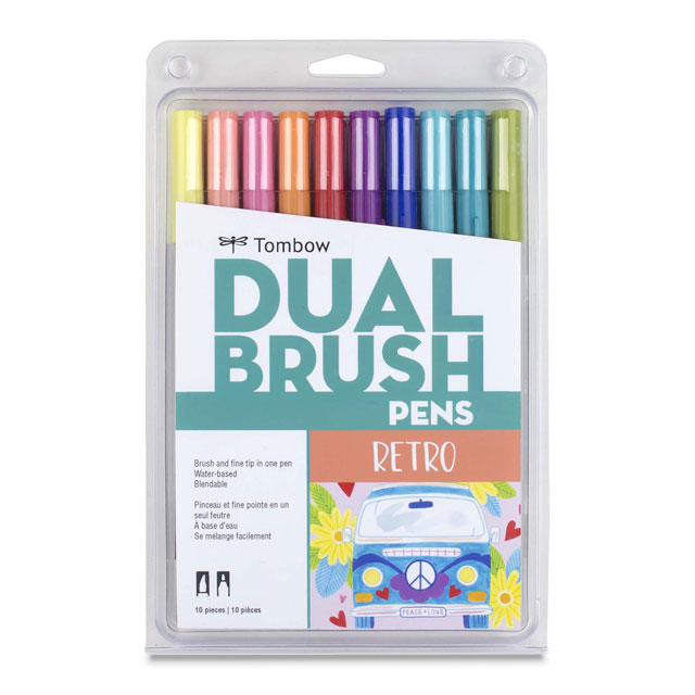 Dual Brush Pen Set, Retro Colors, Set of 10