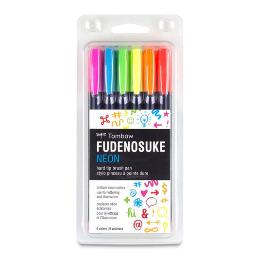 Fudenosuke Brush Pen Set, Neon Colors, Set of 6