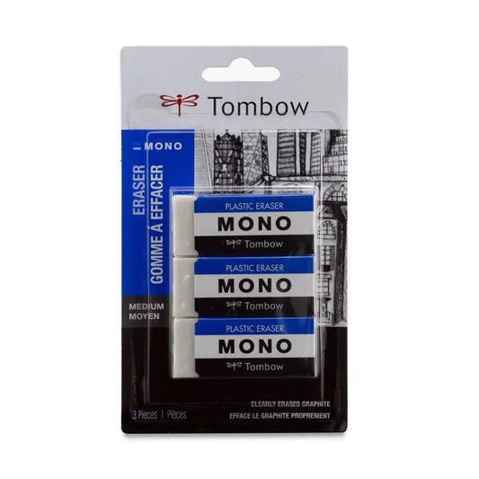 Tombow Mono Eraser, White, Medium, 3 Pack