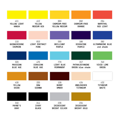 Heavy Body Artist Acrylic - Essentials Set of 24 Color Chart