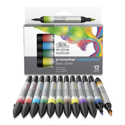 ProMarker Watercolor Markers, Set of 12 Basic Tones